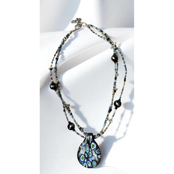 CJ Banks Glass Pendant Peacock Necklace With Multicolor Beads - Picture 3 of 8